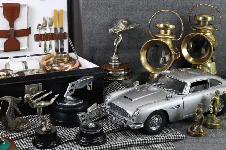 Automobilia lots including a model Aston Martin and vintage lamps