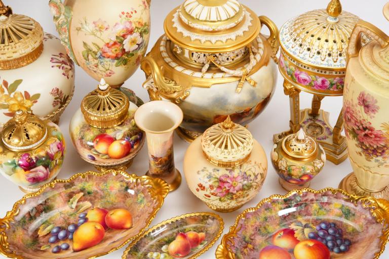 A collection of Royal Worcester blush ivory porcelain