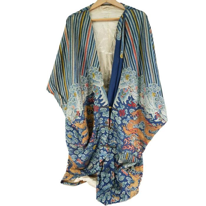 Chinese Imperial blue silk embroidered cloak