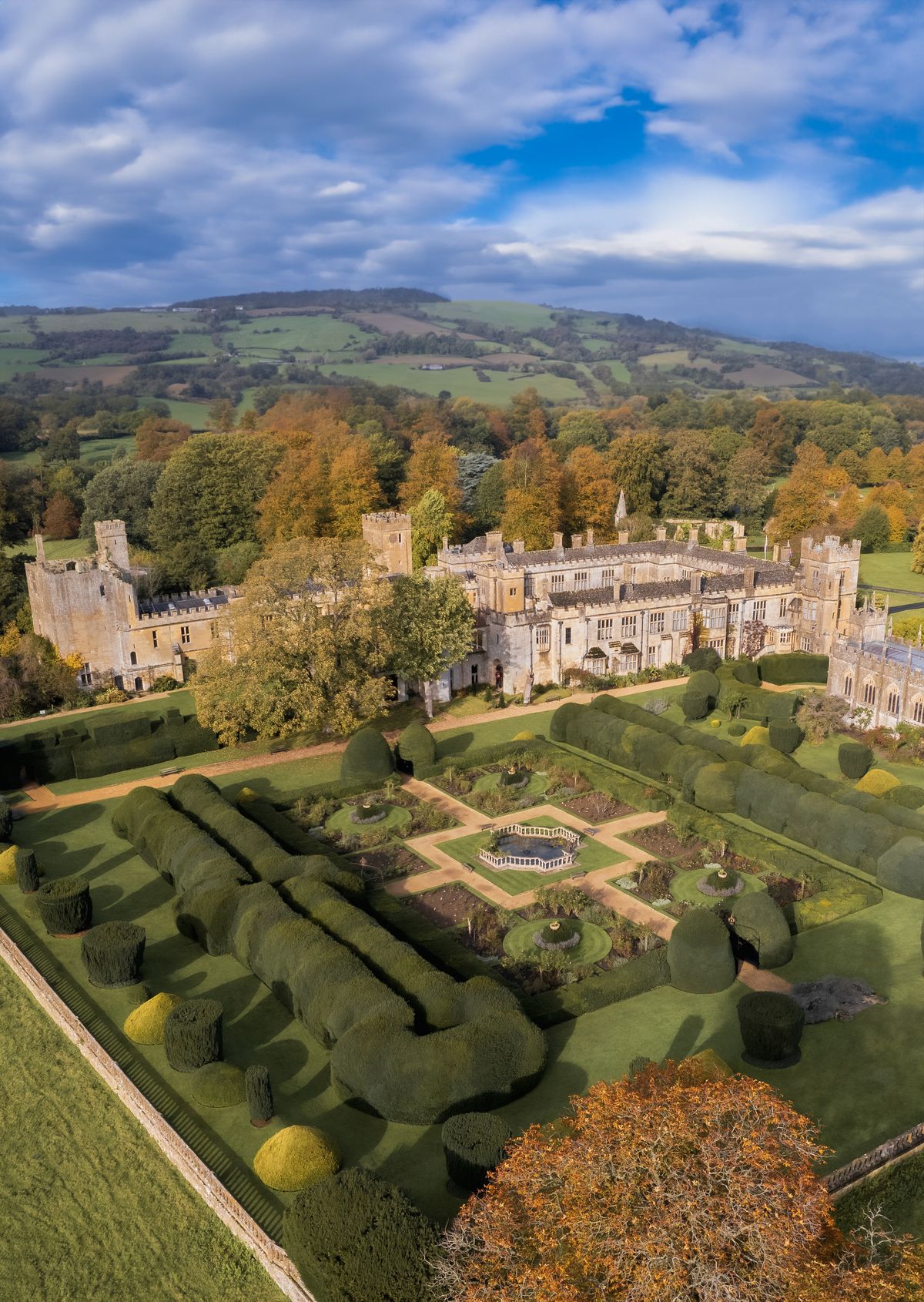 Sudeley Castle and its gardens from the air
